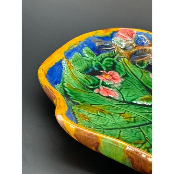 Majolica Pottery Plate Dish with Bird, Bright Colors, Heavy, Unmarked - Picture 16 of 16